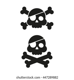 Skull and crossbones flat icon. Skull and crossbones isolated on white background. Pirates flag "Jolly Roger". Vector set