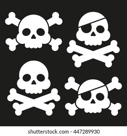 Skull and crossbones flat icon. Skull and crossbones isolated on background. Pirates flag "Jolly Roger". Vector set