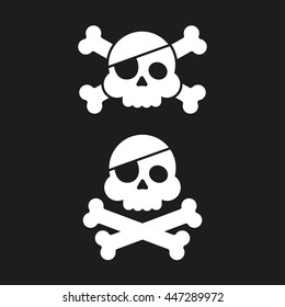 Skull and crossbones flat icon. Skull and crossbones isolated on background. Pirates flag "Jolly Roger". Vector set