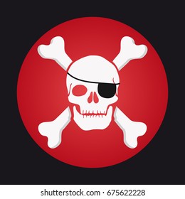 Skull and crossbones flat icon.  "Jolly Roger" eyepatch pirate