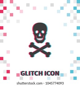 Skull and crossbones  glitch effect vector icon.