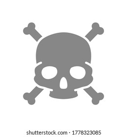 Skull with crossbones grey icon. Warning of death, poisonous substances, hazard symbol