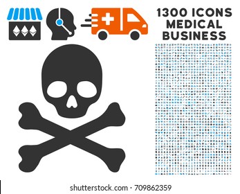 Skull And Crossbones grey vector icon with 1300 doctor business pictograms. Set style is flat bicolor light blue and gray pictograms.