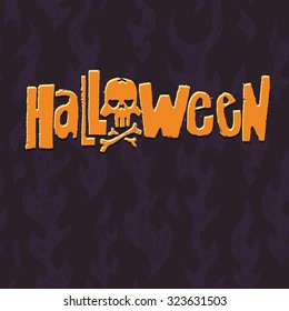 skull and crossbones in halloween word with flames