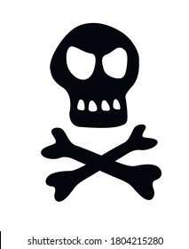 Skull and crossbones hand drawn doodle. Vector illustration Isolated on white background. Theme of Halloween or pirates