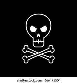 Skull and crossbones hand drawn. Flat cartoon style. Vector illustration.