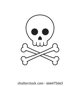 Skull and crossbones hand drawn. Flat cartoon style. Vector illustration.