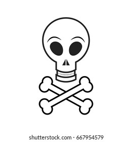 Skull and crossbones hand drawn. Flat cartoon style. Vector illustration.