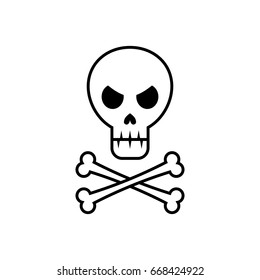 Skull and crossbones hand drawn. Flat cartoon style. Vector illustration.