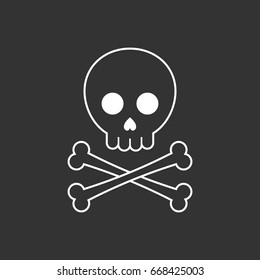 Skull and crossbones hand drawn. Flat cartoon style. Vector illustration.