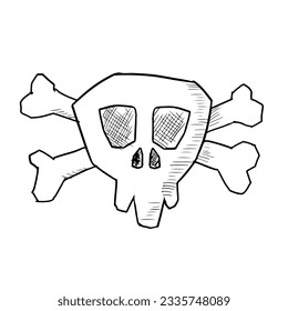 Skull and crossbones. Hand drawn illustration. Vector sketch. Isolated on a white background.