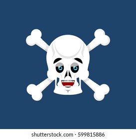 Skull and crossbones happy Emoji. skeleton head marry emotion isolated
