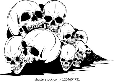 skull and crossbones. human skulls and bones with shallow depth of field