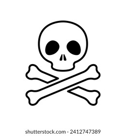 Skull and crossbones icon. Black contour linear silhouette. Editable strokes. Front view. Vector simple flat graphic illustration. Isolated object on a white background. Isolate.