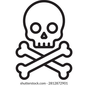 Skull and Crossbones Icon with Black Outline, Rounded Shape, and Simple Hazard Symbolism for Safety Concept Design