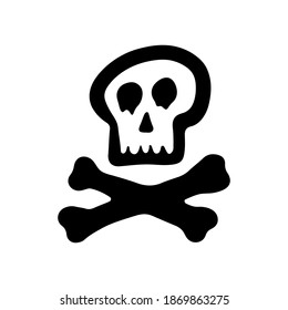 Skull and crossbones icon. Black silhouette. Front view. Sketch drawing. Vector flat graphic hand drawn illustration. The isolated object on a white background. Isolate.