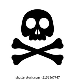 Skull and crossbones icon. Black silhouette. Front view. Vector simple flat graphic illustration. Isolated object on a white background. Isolate.