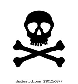 Skull and crossbones icon. Black silhouette. Front view. Vector simple flat graphic illustration. Isolated object on a white background. Isolate.