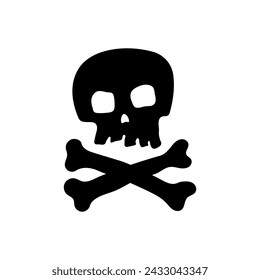 Skull and crossbones icon. Black silhouette. Front view. Vector simple flat graphic hand drawn illustration. Isolated object on a white background. Isolate.