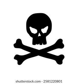 Skull and crossbones icon. Black silhouette. Front side view. Vector simple flat graphic illustration. Isolated object on white background. Isolate.