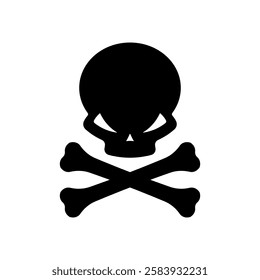 Skull and crossbones icon. Black silhouette. Front view. Vector simple flat graphic illustration. Isolated object on white background. Isolate.