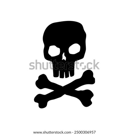 Skull and crossbones icon. Black silhouette. Front view. Vector simple flat graphic hand drawn illustration. Isolated object on white background. Isolate.