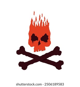 Skull and crossbones icon. Colored silhouette. Front view. Vector simple flat graphic hand drawn illustration. Isolated object on white background. Isolate.