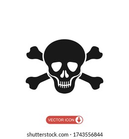 Skull and crossbones icon. death, toxic, danger sign or symbol, Vector illustration