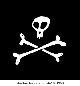 Skull and crossbones icon. Hand drawn doodle vector illustration isolated on black background