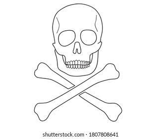 Schädel und Kreuz Symbol Warnzeichen, isoliert auf weißem Hintergrund. Vektorgrafik.