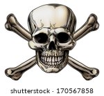 A skull and crossbones icon illustration of a human skull with crossed bones behind it.