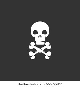 Skull and crossbones icon isolated on black background. Skull vector logo. Flat design style. Modern vector pictogram for web graphics - stock vector