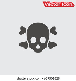 Skull and crossbones. Icon isolated sign symbol and flat style for app, web and digital design. Vector illustration.