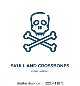 Skull and crossbones icon. Linear vector illustration from in the hospital collection. Outline skull and crossbones icon vector. Thin line symbol for use on web and mobile apps, logo, print media.