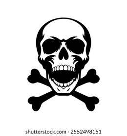 Skull and Crossbones Icon on Black and White Vector Backgrounds