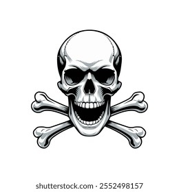 Skull and Crossbones Icon on Black and White Vector Backgrounds