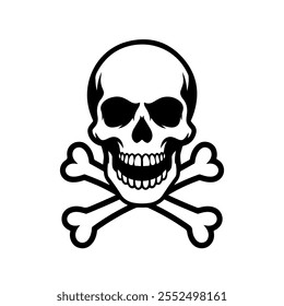 Skull and Crossbones Icon on Black and White Vector Backgrounds