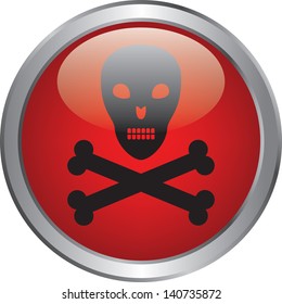 Skull and crossbones icon on red circle button