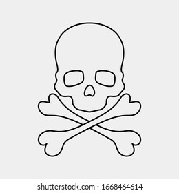Skull and Crossbones Icon on White Background. Poison Sign and Symbol for Design. vector illustration