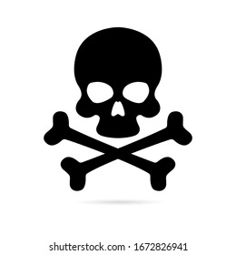 Skull and crossbones icon on a white background. Death symbol, danger or poison icon flat style for applications and websites 