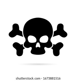 Skull and crossbones icon on a white background. Death symbol, danger or poison icon flat style for web sites 