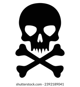 Skull and Crossbones Icon on White Background. Human skeleton. Skelton Hazard. A Spooky Vector Illustration for Halloween-themed Designs and Health Warnings. Poison Symbol