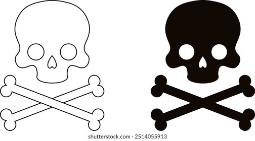 Skull and crossbones icon in outline and solid style. Abstract vector illustration.