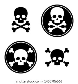 skull and crossbones icon set. death or danger symbol. jolly roger - pirate sign. skeleton head. isolated on white background. vector illustration