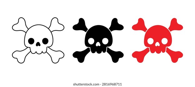 Skull and Crossbones Icon Set  Pirate Symbol, Poison Warning, Danger Sign, Halloween Skull, Outline  Silhouette Vector Collection