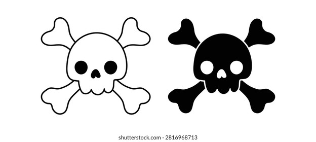 Skull and Crossbones Icon Set  Pirate Symbol, Poison Warning, Danger Sign, Halloween Skull, Outline  Silhouette Vector Collection