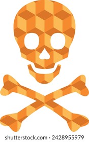 skull and crossbones icon shape with small orange square inside, skull and crossbones icon vector illustration.