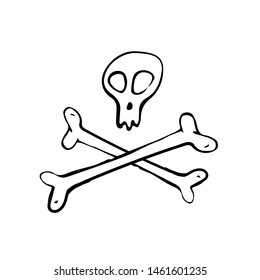 Skull and crossbones icon sign. Hand drawn doodle vector illustration isolated on white background