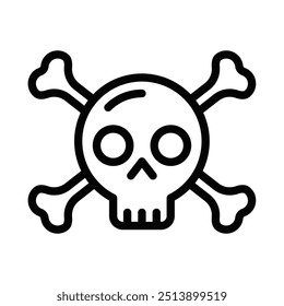 Skull and crossbones icon in simple outline style. Vector illustration of danger or warning symbol. Editable stroke.