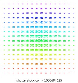 Skull Crossbones icon spectral halftone pattern. Vector skull crossbones pictograms arranged into halftone grid with vertical spectral gradient. Designed for backgrounds, covers and abstract effects.